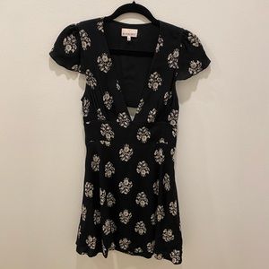 Sunday Best sun dress in black with beige antique flower detail